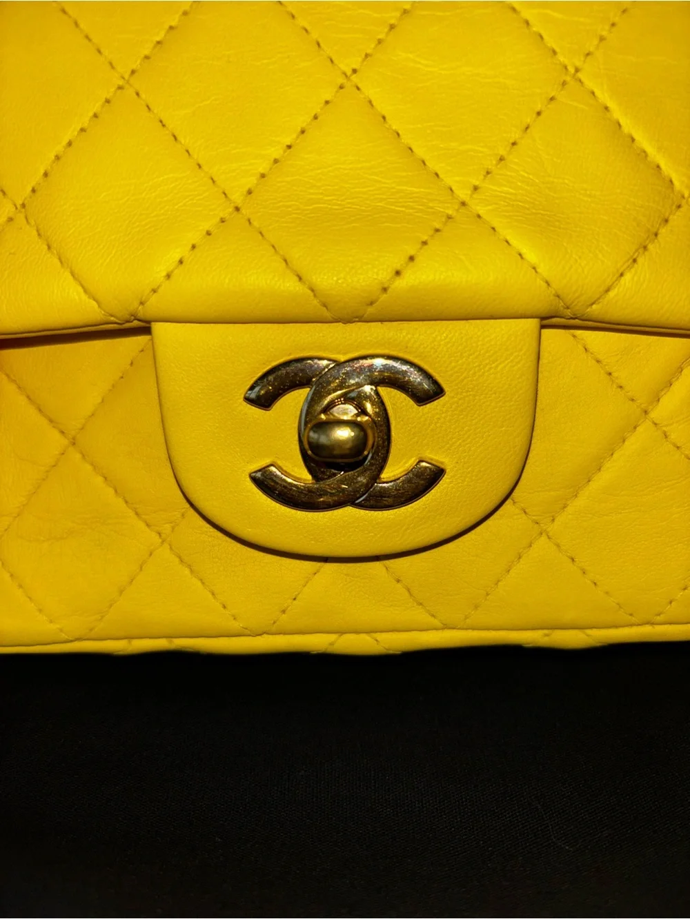 CHANEL Yellow Quilted Lambskin Mini Flap Bag with Gold Hardware